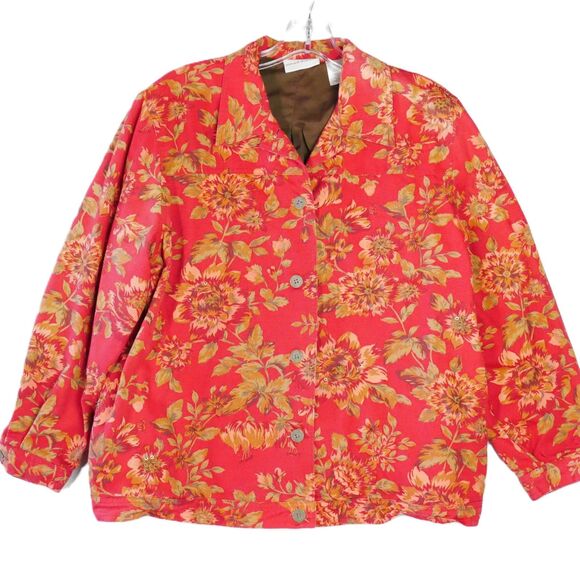 Alfred Dunner Women's Size 12 Lined Jacket Floral Collar Button Up Beaded - Picture 1 of 14
